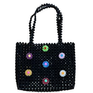 Susan Alexandra Scorpio Handmade Beaded Bag Black With Flowers